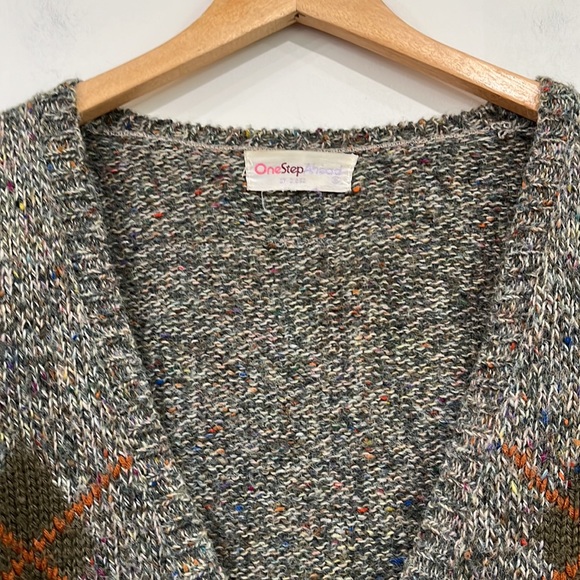 One Step Ahead Wool Knitted Cardigan V Neck Grey Green Orange M - Picture 2 of 10